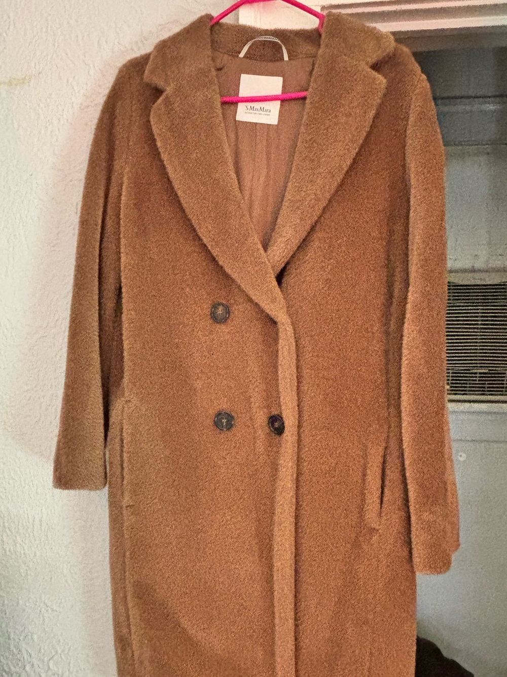 MaxMara Camel Teddy Long Double-Breasted Coat